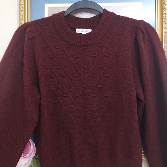 Burgundy balloon sleeve knit sweater Cozy Fall Winter formal party church school - Picture 2 of 10